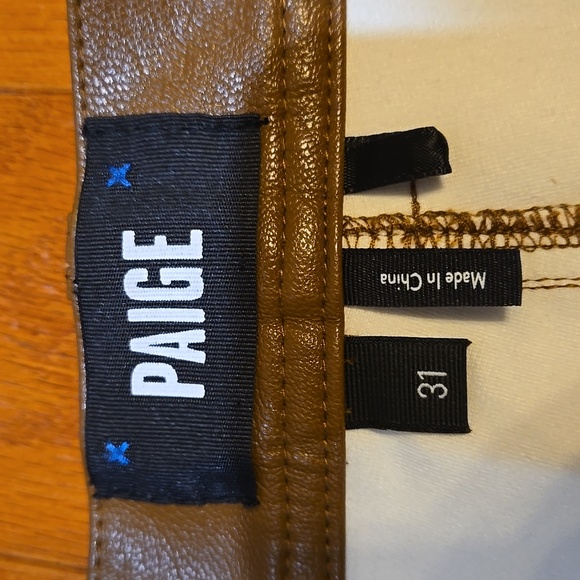 PAIGE Women's Tan Faux Leather Flare Pants (Color Dark Argan) - Picture 3 of 10